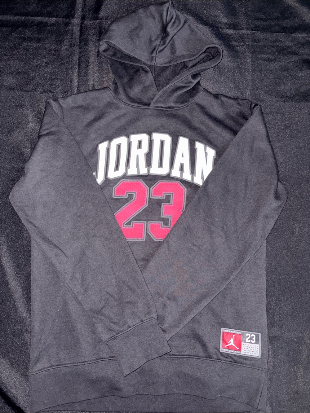 Jordan Black Crewneck Hoodie with Red 23 and White Logo